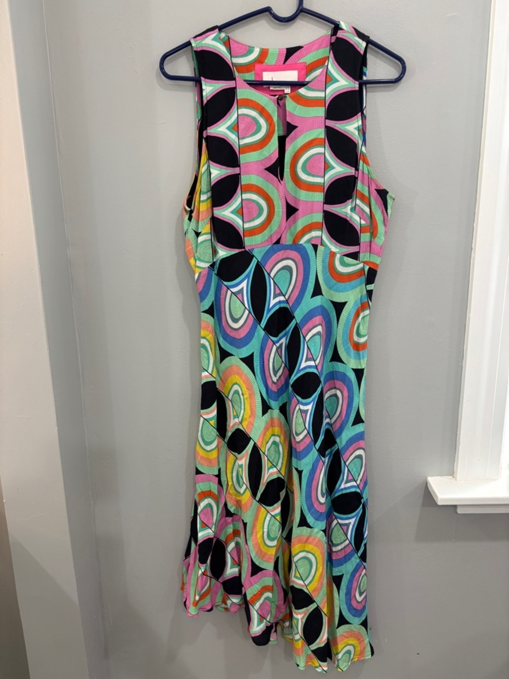 Anthropologie Kenzie Asymmetrical Midi Dress 12 retro geometric print colorful - Picture 13 of 13